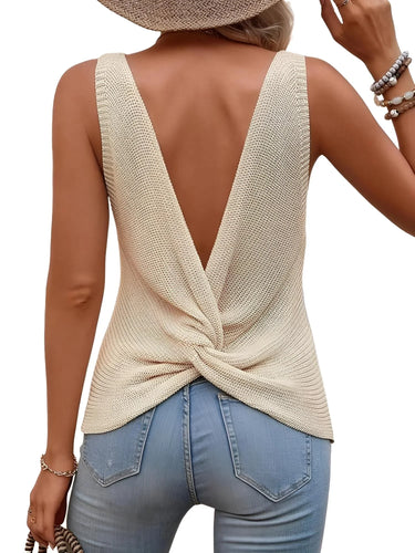 Women's Twist Back Sleeveless Top, Drestiny, Tank Tops, Casual Shirts, Sleeveless, S, M, L, 4, 6, 8, 10, United States, USA, Canada, Australia, New Zealand, United Kingdom, UK, Gender_Women, Ivory, Khaki, Black, twist back top women, sleeveless twist knot top, open back tank top, stylish sleeveless top, casual summer tops women, twist back vest top, knotted back top ladies, summer going out tops, sleeveless top with back detail, shopdrestiny.com